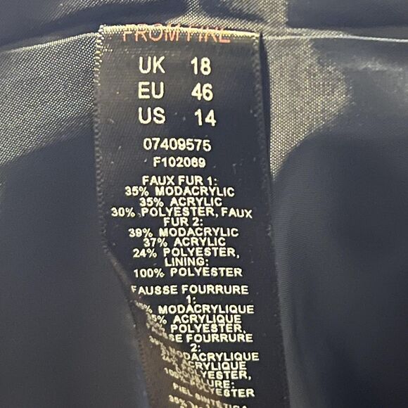 ASOS Faux Fur Coat Womens 14 Multicolor Maroon Pink Navy Long Plush Statement - Picture 8 of 10